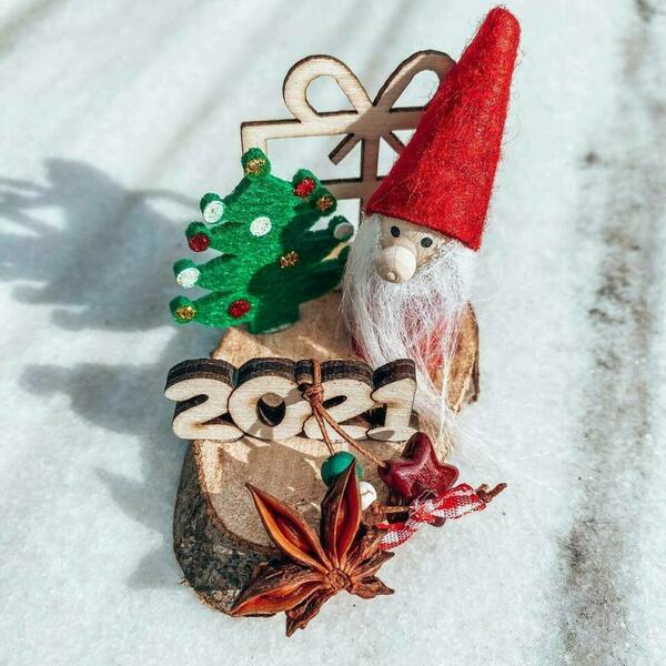 ''Χωριουδάκι του ξωτικού'' Χριστουγεννιάτικο διακοσμητικό γούρι 2021 - ξύλο, χριστουγεννιάτικα δώρα, γούρια, δέντρο - 2