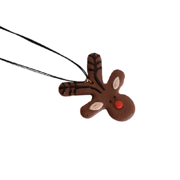 Cookie Reindeer | Χειροποίητο χριστουγεννιάτικο μακρύ κολιέ μπισκοτένιος τάρανδος (30εκ., αυξομειούμενο, πηλός) - πηλός, μακριά, χριστούγεννα