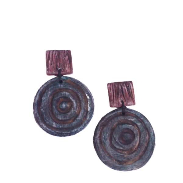 old wood look long earrings - ασήμι, πηλός, γεωμετρικά σχέδια, καρφωτά, boho