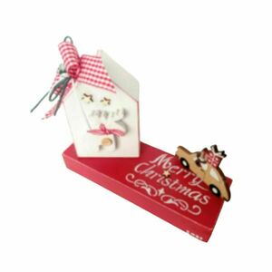 Ξύλινο επιτραπέζιο διακοσμητικό σπιτάκι γούρι 20*16*7εκ. κόκκινο με λευκό - ξύλο, διακόσμηση, σπιτάκι, χριστουγεννιάτικα δώρα, γούρια