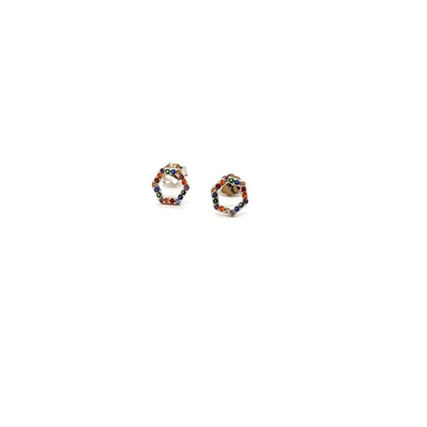 Ασημένια 925 πολυγωνικά σκουλαρίκια με καρφωτά πολύχρωμα ζιργκόν - ασήμι, καρφωτά, μικρά, επιπλατινωμένα - 2