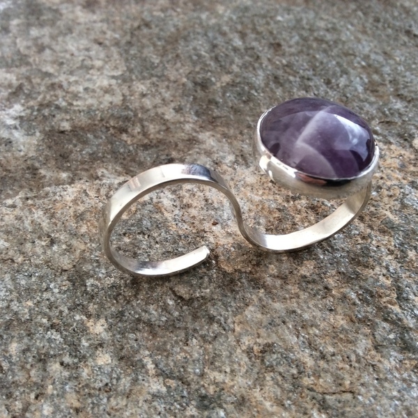 Διπλό ασημένιο δαχτυλίδι με αμέθυστο - ασήμι, αμέθυστος, ασήμι 925, μεγάλα, αυξομειούμενα - 2