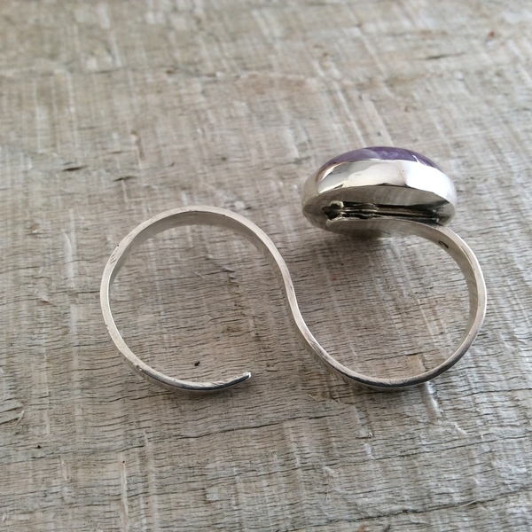 Διπλό ασημένιο δαχτυλίδι με αμέθυστο - ασήμι, αμέθυστος, ασήμι 925, μεγάλα, αυξομειούμενα - 4