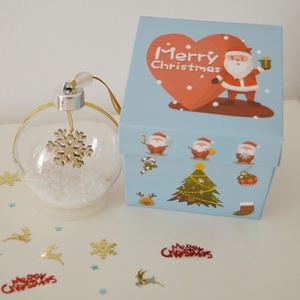 Χριστουγεννιάτικη μπάλα 8cm με χιονονιφάδα σε χάρτινο κουτί δώρου - κορδέλα, πλαστικό, χιονονιφάδα, στολίδια, μπάλες