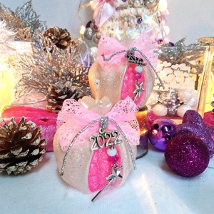 Γούρι 2024 αρωματικό κερί ρόδι περλέ-ροζ 6×6cm - γούρι, ρόδι, χριστουγεννιάτικα δώρα, γούρια - 3