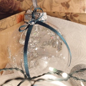 Χριστουγεννιάτικη μπάλα 8cm με ασημί φύλλα σε χάρτινο κουτί δώρου - φύλλο, στολίδια, μπάλες - 5