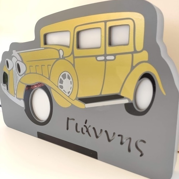 Ξύλινο παιδικό φωτιστικό αμαξάκι vintage - vintage, αγόρι, αυτοκίνητα, παιδικά φωτιστικά, προσωποποιημένα - 4