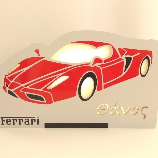 Ξύλινο παιδικό φωτιστικό αμαξάκι Ferrari - αγόρι, αυτοκίνητα, παιδικά φωτιστικά, προσωποποιημένα - 2