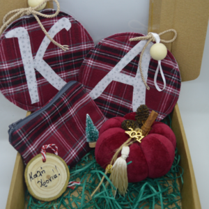 Gift box-δωροκουτάκι για το νονό και τη νονά - ύφασμα, χριστουγεννιάτικα δώρα, κολοκύθα, σετ δώρου, προσωποποιημένα