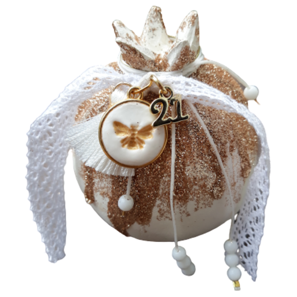 "Lucky bee"- Χειροποίητο γούρι ρόδι με στοιχείο μέλισσα (πηλός) - πηλός, ρόδι, χριστουγεννιάτικα δώρα, γούρια, προσωποποιημένα