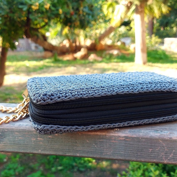 Grey wallet - χειρός, πλεκτές τσάντες - 5