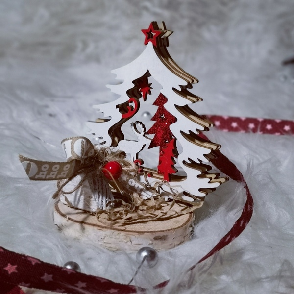 Ξύλινο 3D στολίδι χριστουγεννιάτικο δέντρο - ξύλο, διακοσμητικά, δέντρο - 2
