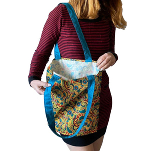Υφασμάτινη φλοράλ τσάντα με πολύχρωμο μοτίβο - ύφασμα, ώμου, μεγάλες, φλοράλ, φθηνές - 4