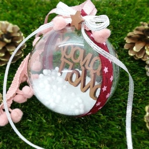 Χειροποίητη Χριστουγεννιάτικη μπάλα 8cm, Χρόνια Πολλά - ξύλο, plexi glass, χριστουγεννιάτικα δώρα, στολίδια, μπάλες - 2