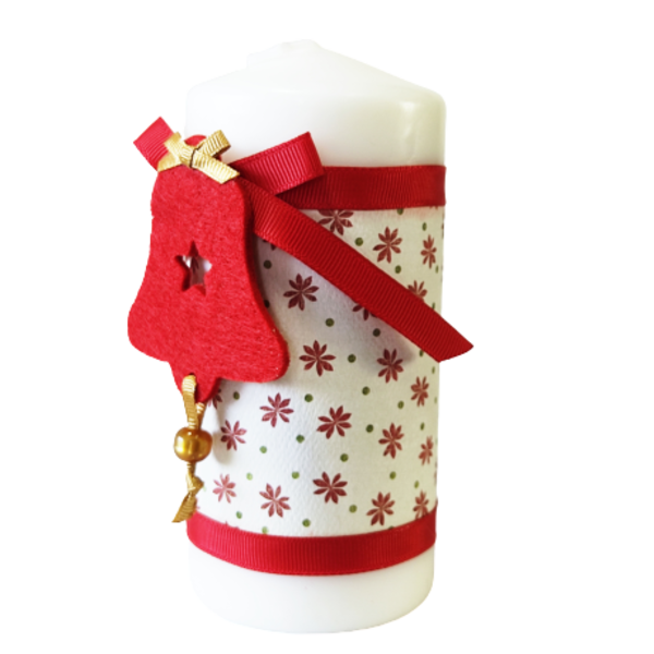 Χριστουγεννιάτικο κερί με κόκκινη καμπάνα - τσόχα, χειροποίητα, χριστουγεννιάτικα δώρα, κεριά & κηροπήγια - 3