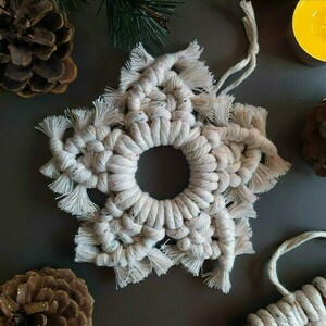 Boho μακραμέ χιονονιφάδα (041) - νήμα, μακραμέ, χιονονιφάδα, χριστουγεννιάτικα δώρα, στολίδια - 2
