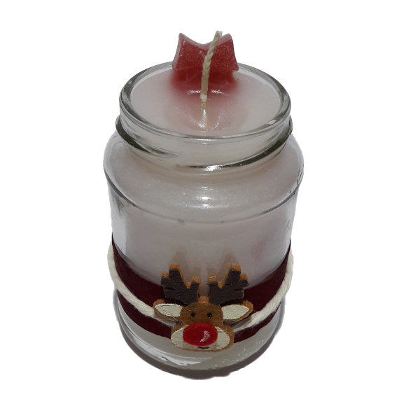 Χριστουγεννιάτικο λευκό κερί σε βαζάκι με τον Ρούντολφ. - χειροποίητα, αρωματικά κεριά, διακοσμητικά, χριστουγεννιάτικα δώρα, κεριά & κηροπήγια