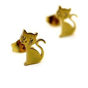Σκουλαρίκια in corde Γάτα - καρφωτά, μικρά, ατσάλι, γατούλα, δώρα για γυναίκες - 3
