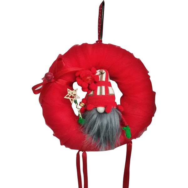 Στεφάνι κόκκινο με νάνο (22cm) - στεφάνια, διακόσμηση, χριστουγεννιάτικο, διακοσμητικά, χριστουγεννιάτικα δώρα