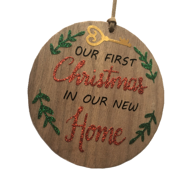 στολίδι Χριστούγεννα στο νέο σπίτι - ξύλο, δώρο, στολίδια