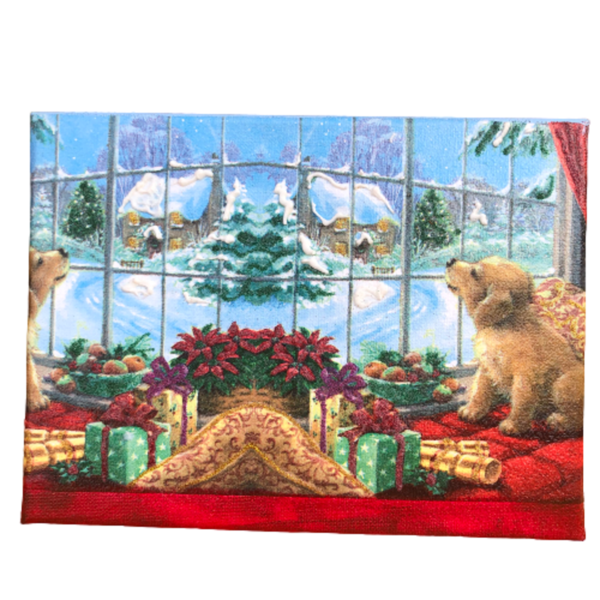 Χριστουγεννιάτικο καδράκι Σκυλάκι στο παράθυρο με φωτάκια - χειροποίητα, διακοσμητικά, χριστουγεννιάτικα δώρα, πρωτότυπα δώρα