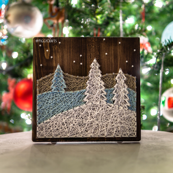 Ξύλινο καδράκι "Winter Scene" 20x20cm - ξύλο, χριστουγεννιάτικο, χειμώνας - 4
