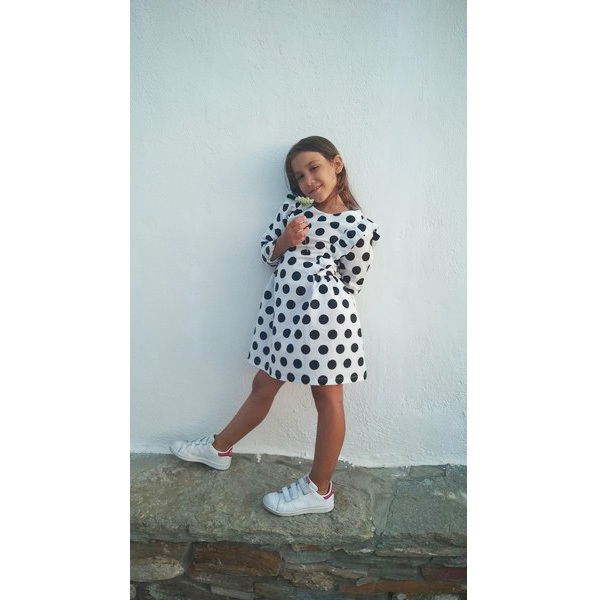 Φορέμα παιδικό άσπρο-μαύρο πουά - κορίτσι, πουά, παιδικά ρούχα - 5