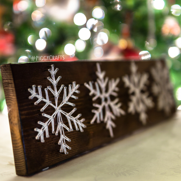 Ξύλινη πινακίδα "Snowflakes" 46x12cm - ξύλο, χριστουγεννιάτικο, χιονονιφάδα - 2