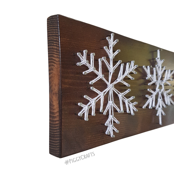 Ξύλινη πινακίδα "Snowflakes" 46x12cm - ξύλο, χριστουγεννιάτικο, χιονονιφάδα - 5
