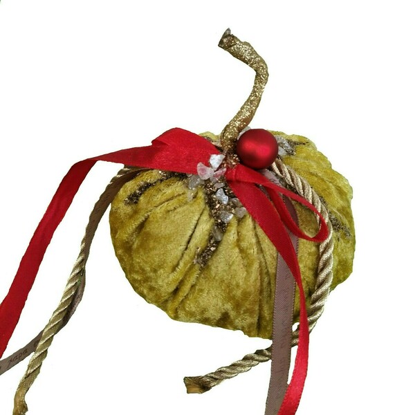 Κολοκύθα διακοσμητική (13cm) - βελούδο, χριστουγεννιάτικο, χριστουγεννιάτικα δώρα, κολοκύθα, γούρια