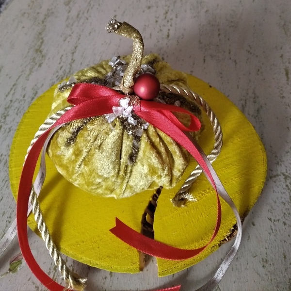 Κολοκύθα διακοσμητική (13cm) - βελούδο, χριστουγεννιάτικο, χριστουγεννιάτικα δώρα, κολοκύθα, γούρια - 3