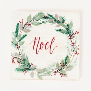 "Noel" - Χριστουγεννιάτικη ξύλινη πινακίδα 30 ×30 εκ. - ξύλο, ζωγραφισμένα στο χέρι, διακοσμητικά