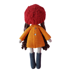 Πλεκτή κούκλα με σκουφάκι, μπότες και φόρεμα 30cm - παιχνίδι, λούτρινα, amigurumi, κούκλες - 2