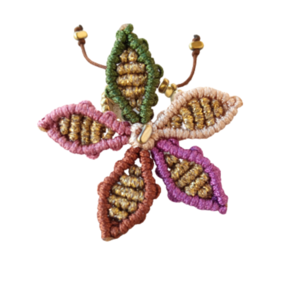 Δαχτυλίδι μακραμέ λουλούδι πολύχρωμο με επίχρυσους αιματίτες - αυξομειούμενα, ημιπολύτιμες πέτρες, boho, μακραμέ, λουλούδι