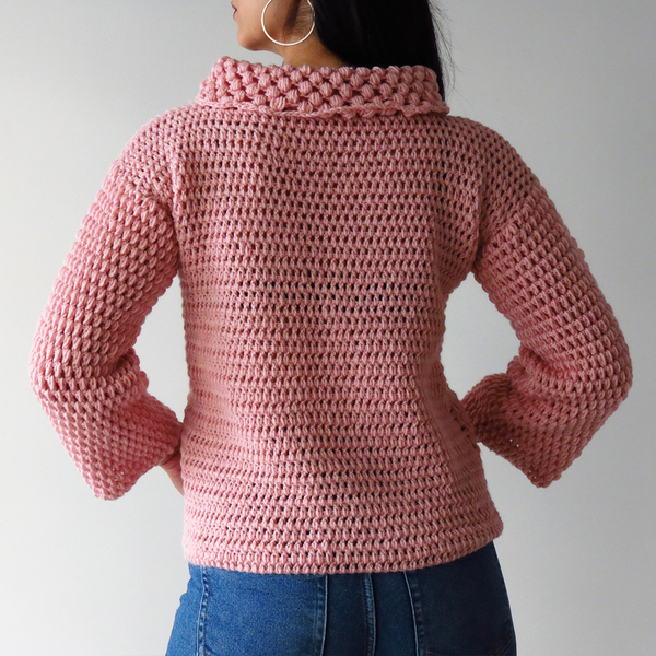 Πλεχτό ροζ πουλόβερ με γυριστό λαιμό - μακρυμάνικες - 3