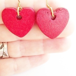 Κεραμικα κοκκινα σκουλαρικια καρδια - ασήμι, καρδιά, κεραμικό, κρεμαστά - 2