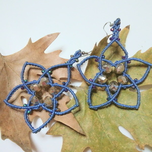 Σκουλαρίκια "Αστέρι" σε μπλε ραφ απόχρωση κορδονιού. - μακραμέ, ατσάλι, boho, κρεμαστά, μεγάλα - 3