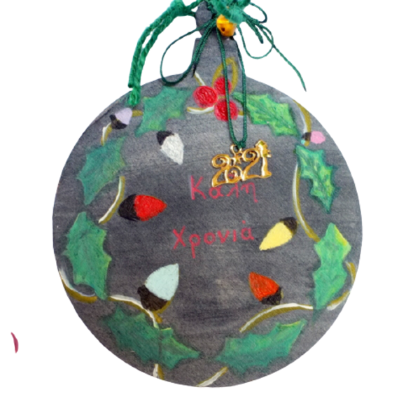 Ξύλινο Στολίδι Χριστουγεννιάτικα Φωτάκια - ξύλο, ζωγραφισμένα στο χέρι, στολίδια, προσωποποιημένα, μπάλες