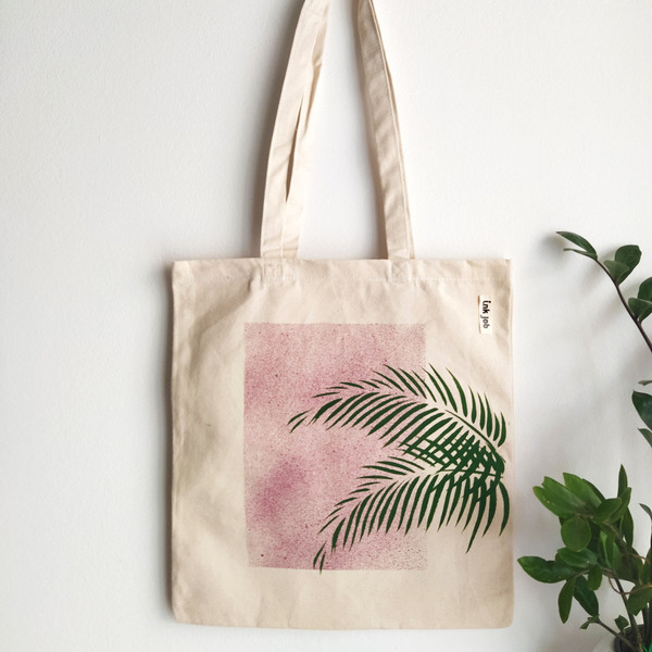 Tote Τσάντα με Φύλλα Φοίνικα - ύφασμα, ώμου, φύλλο, tote - 3