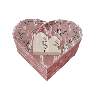 Κοσμηματοθήκη καρδιά ξύλινη χειροποίητη ζωγραφισμένη στο χέρι Σπίτια 16x13x5 Ρόζ Καπαδάκης - κοσμηματοθήκη, δώρα για γυναίκες, χειροποίητα, ζωγραφισμένα στο χέρι, ξύλινα διακοσμητικά