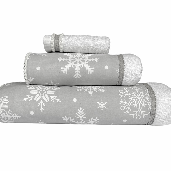 Σετ Χειροποίητες πετσέτες «Χιονονιφαδες» 3τμχ - δώρα γάμου, δώρα για βάπτιση, πετσέτες, προσωποποιημένα