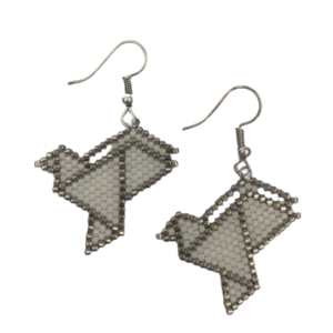 Σκουλαρίκια origami πουλάκια με χάντρες Miyuki. - statement, πουλάκια, miyuki delica, επιπλατινωμένα