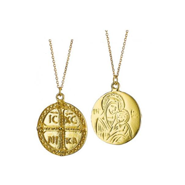 Κολιέ ασημένιο 925 σε χρυσό Kωνσταντινάτο Διπλής όψης - ασήμι 925, κοντά, κωνσταντινάτα