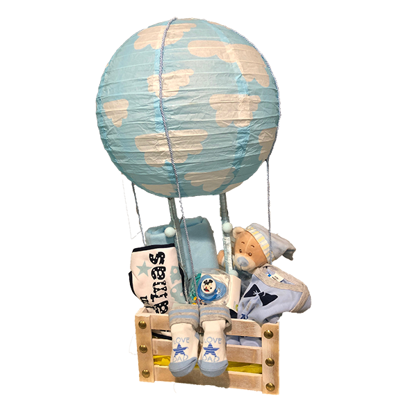 Χειροποίητο Επιτραπέζιο Φωτιστικό Αερόστατο Σιέλ Με Λευκά Σύννεφα Παιδικού Δωματίου Με Σετ Δώρου Για Νεογέννητο Αγόρι 30εκ - αγόρι, αερόστατο, σετ δώρου, οροφής, παιδικά φωτιστικά, φωτιστικά οροφής