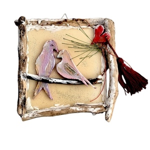 Καδράκι «Πουλιά» με υγρό γυαλί και πηλό. Διαστάσεις: 23*23εκ - πίνακες & κάδρα, χειροποίητα, διακοσμητικά, δωρο για επέτειο