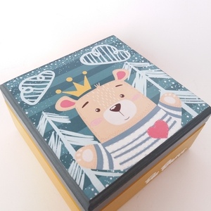 Ξύλινο Κουτάκι mtf αρκουδάκι πετρολ μουστάρδι 14×14×7εκ.ύψος - αγόρι, δώρο, κουτί, δώρο πάσχα, ζωάκια - 3
