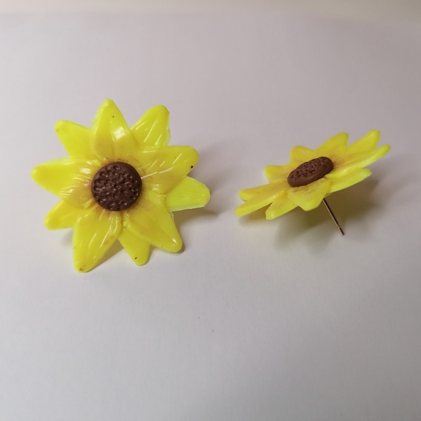 Sunflower χειροποίητα σκουλαρίκια απο πολυμερικό πηλό - πηλός, λουλούδι, καρφωτά, μικρά, γούρια - 2