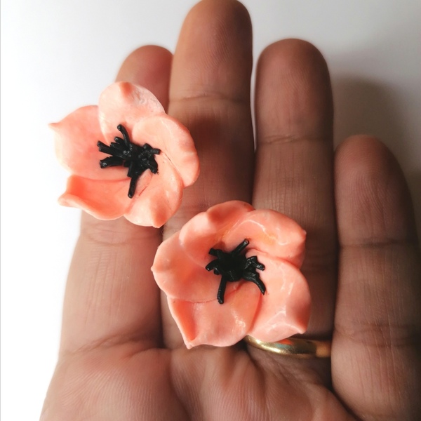 Σκουλαρίκια από πλυμερικό πηλό λουλούδι - πηλός, λουλούδι, καρφωτά, μικρά - 2