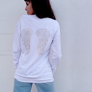 Λευκό φούτερ .May Angels surround you with wings of light. - βαμβάκι, πολυεστέρας, μακρυμάνικες - 4