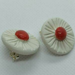 Σκουλαρίκια καρφάκι λευκή μαργαρίτα με κόκκινο - ασήμι, πηλός, λουλούδι, καρφωτά, μικρά - 4